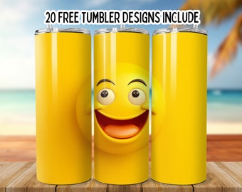 Smiley Gesicht Tumbler Wrap, Lächeln Emoji 20 Unzen Skinny Tumbler PNG Sublimation Wrap, Retro Smiley Gesicht, Gerade Smiley Tumbler png