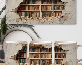 3D Bücherregal Becher Sublimation, 3D Buch Becher Wrap, 3D Becher Wrap, 11 Unzen Becher Png, 15 Unzen Becher PNG Buchliebhaber Becher, Sofort Download