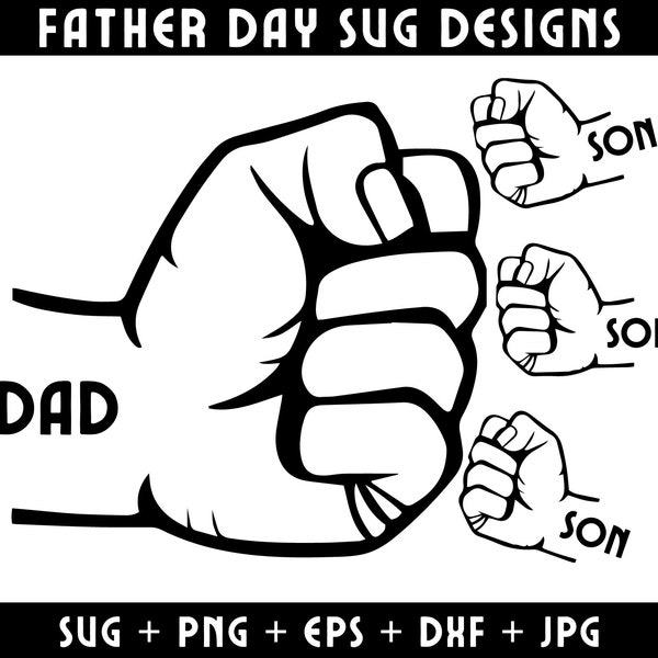 Fathers and 3 childs hands svg, Personalized Father's Fist Bump Set svg,Family SVG , Father's love SVG, Holding hand svg, Dad Gift From Kids