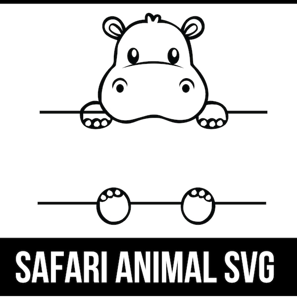 Hippo svg, Split Safari animals, Safari animals outline Svg, Safari animal monogram, name frame Svg, School Classroom label Kids_SD