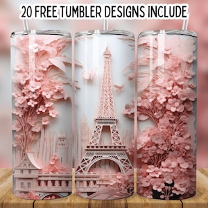 3D Eiffelturm Blume 20 Unzen Tumbler PNG, Blume Sublimationsverpackung, Eiffelblume png, Eiffel Tumbler Wrap, Blume Nahtlose Tumbler Wrap png