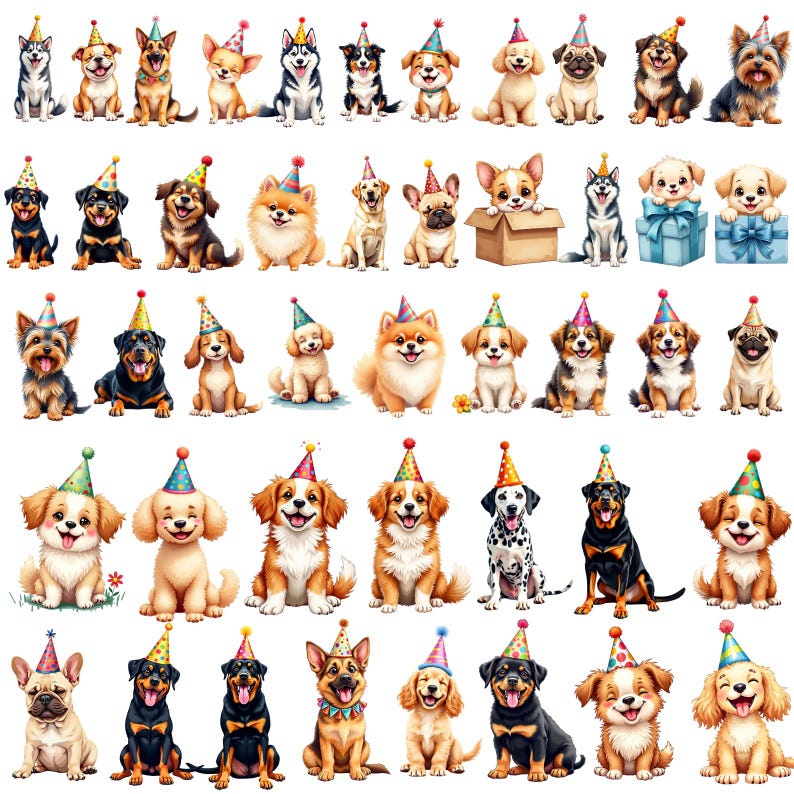 102 Cute Dogs Clipart Bundle, Watercolor Birthday Party Png,pastel ...