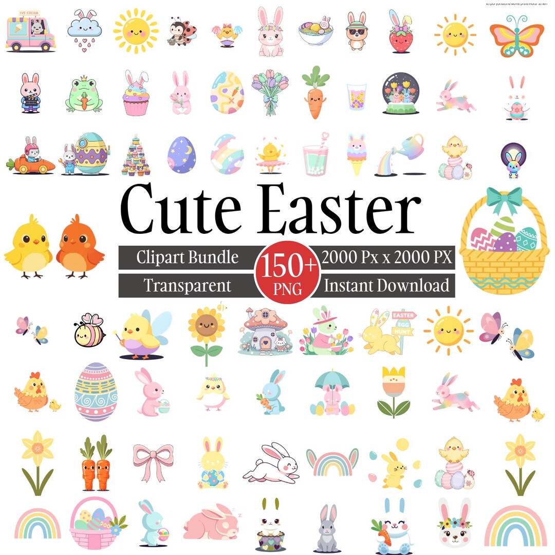 120+ Cute Little Easter Clipart Bundle, Spring Flowers Png, Bunnies ...