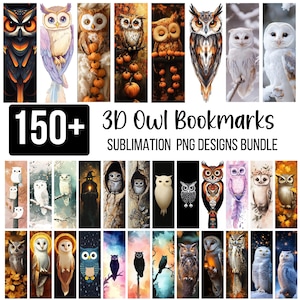 150+ 3D-uil bladwijzers, sublimatie PNG-bundel, Fantasy Owl Art, mystieke bladwijzerset, digitale download