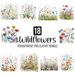 Wildblumen Wiese Clipart PNG, Wildblumen Png, Aquarell Clipart, Wildblumen Blumen Clipart, Sommer Herbst Blumen, Junk Journal