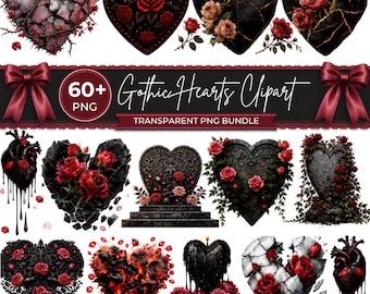 60+ Gothic Hearts Clipart Bundle, Dark Romance PNG, Spooky Heart Illustrations, Gothic Love Clipart, Transparent PNG, Digital Download