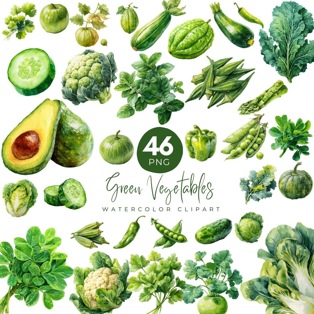 46 Green Vegetables Png Clipart, Veggie Bundle, Watercolor Vegetable ...