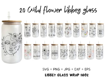 Peut inclure: Vingt gobelets en verre transparent de 16 oz avec des motifs floraux noirs et blancs et un couvercle en bambou. Les motifs comprennent des phrases comme "Life is better than your smile", "Rain Flower", "Day for Sportun", "Id at her", "Sing Wild", et "Mama".