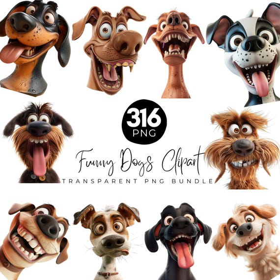 Funny Dog Clipart Bundle, Quirky Dogs Clipart, Cute And Silly Watercolor Dogs Png, Puppy Whimsy Graphics, T-shirt Designs, Digital Download
