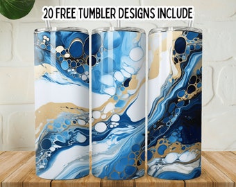 Blue and gold 20oz Sublimation Tumbler Designs, Geode Tumbler Design, Glitter Agate Seamless png 9.2 x 8.3” Straight Skinny Tumbler Wrap png