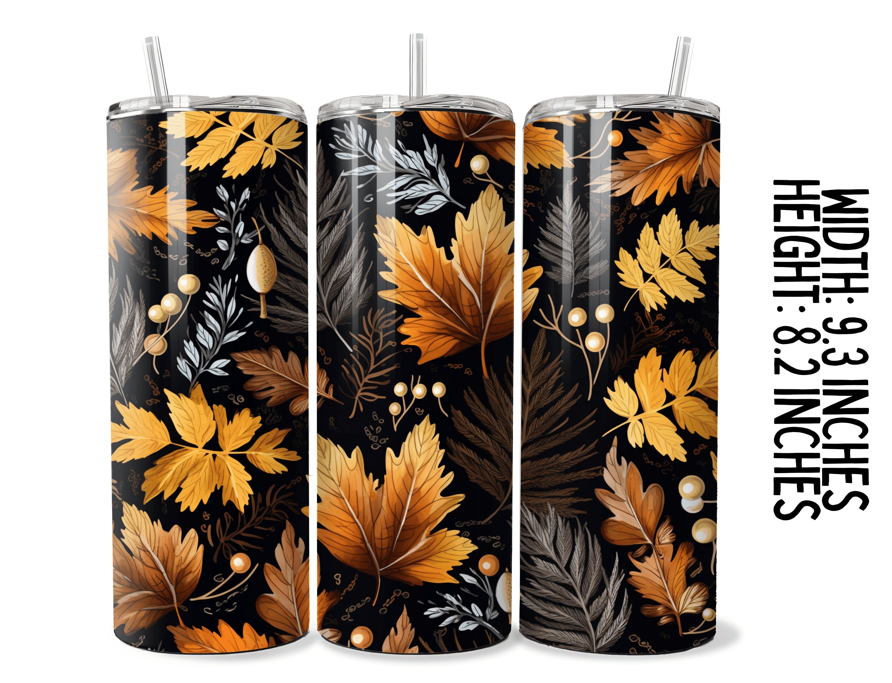 3D Fall Leaves 20oz Skinny Tumbler Wrap, Seamless Sublimation Design ...