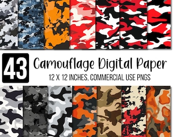 20 Camouflage Digital Paper, Different Patterns Colors Backgrounds, Military Pack Seamless, Scrapbooks Texture, Commercial Use,