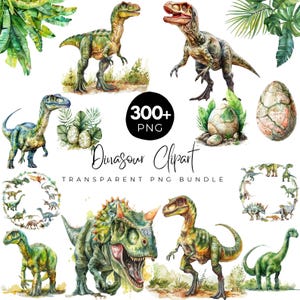300+ Aquarell Dinosaurier Clipart Bundle, süße Dinosaurier Clipart, Tyrannosaurus Clipart, Dinosaurier-Baby-Dusche Clipart, Dinosaurier-Kinderzimmer-Dekor