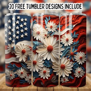 Straight Sublimation Wrap Design, 3D White Seamless Daisy Flowers, 20oz Skinny Tumbler Wrap PNG, White Daisy Flower, Tumbler PNG, Template