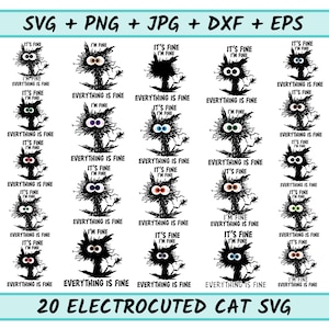 Tout va bien, tout va bien SVG, je vais bien chat Svg, chat noir Svg, chat électrocuté, drôle de silhouette de chat, chat fou svg_BD