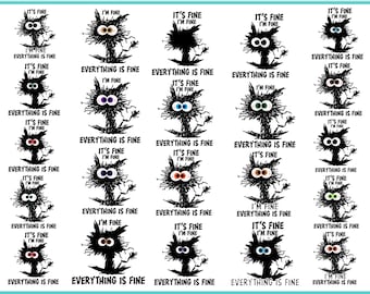 It's Fine I'm Fine Everything is Fine SVG, I'm fine Cat Svg, Black Cat Svg, Elektrocuted Cat, Funny Cat Silhouette, Crazy Cat svg_BD