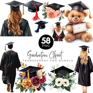 58 Graduation Clipart PNG Bundle, Cappello da laurea, Cappello da laurea, Orsacchiotto diplomato, Cerimonia di laurea, Ragazze bionde laureate, PNG Bundle