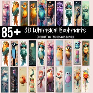 85 grillige vogel bladwijzers png-bundel, schattige aquarel vogel clipart, fantasy vogel kunst ontwerpen, afdrukbare sublimatie bladwijzers voor tijdschriften