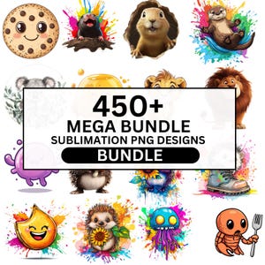 450+ Mega Sublimation PNG Bundle, süße Tiere und bunte Splash Designs, perfekt für DIY Kunsthandwerk & Geschenke, digitaler Download