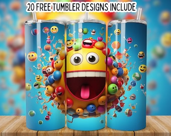 Lächeln Emoji 20 Unzen dünnen Becher PNG Sublimation Wrap, Smiley Gesicht Becher Wrap, Retro Smiley Gesicht, gerader Smiley Becher png