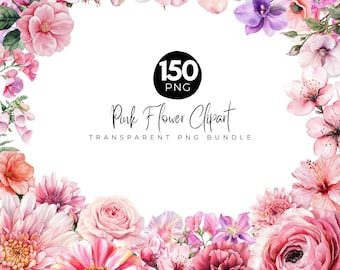 150 Pink Flowers PNG Clipart Bundle, Abstract Pink Flowers Png, Watercolor Flower Clipart, floral, nature, garden, pink fashion png