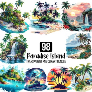 98 Paradise Island clipartbundel, Summer Vibes clipart png, Sea Life-bundel, waterval zonsondergang, zonsopgang, Malediven vakantie, cocktail
