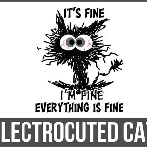 Es ist in Ordnung, mir geht es gut, alles ist in Ordnung SVG, mir geht es gut Katzenform, schwarze Katze Form, Elektrocuted Katze, verrückte Katzenform, lustige Katzensilhouette_SD