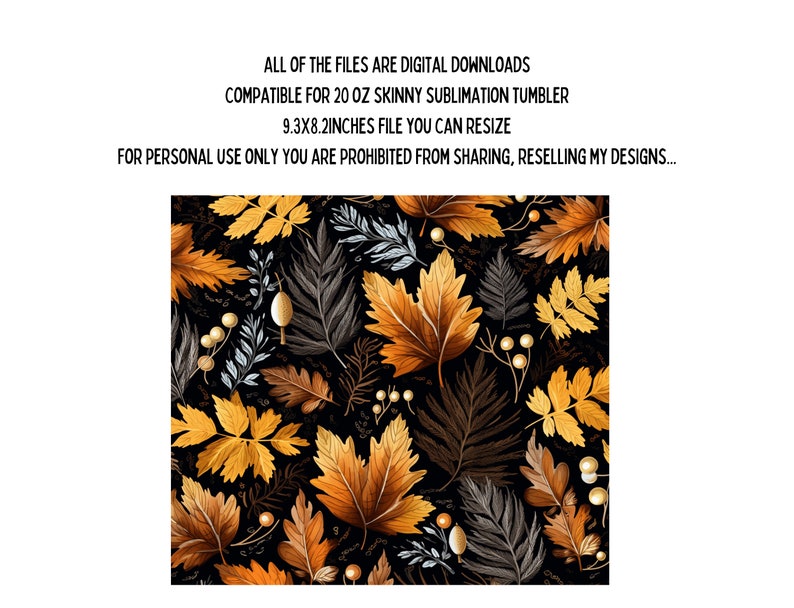 3D Fall Leaves 20oz Skinny Tumbler Wrap, Seamless Sublimation Design ...
