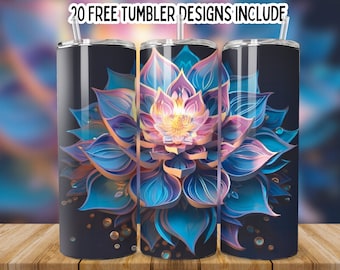3D Blue Purple Flower Tumbler,20 oz Skinny Sublimation Design Tumbler, Straight Tumbler Wrap, 3D Seamless Floral Tumbler, 3D flower wrap png