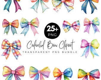 25+ Watercolor Colorful Bows Clipart PNG Bundle, Coquette Bow Clipart, Cute Lace Bow, Silk Coquette Bow Designs,Girly Clipart, Digital Files