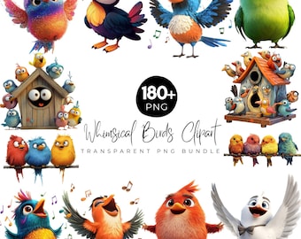 180+ Funny Bird Clipart Bundle,Quirky Birds PNG, Whimsical Birds Clipart, Whimsy graphics, Cute Bird Illustrations, Sublimation