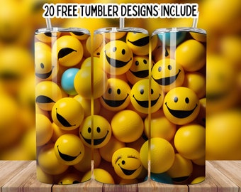 Retro Smiley Gesicht, Smiley Gesicht Becherverpackung, Lächeln Emoji 20 Unzen dünnen Becher PNG Sublimation Wrap, Gerade Smiley Becher PNG