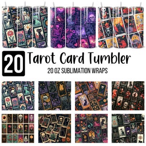20 Tarotkarten Tumbler Wrap PNG Bündel, Witchy Vibes Celestial Tumbler, 20oz Skinny Sublimation Designs, Hexenbecher PNG Download