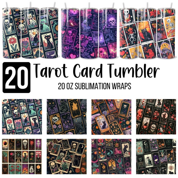 20 Tarot Cards Tumbler Wrap PNG Bundle, Witchy Vibes Celestial Tumbler, 20oz Skinny Sublimation Designs, Witch Tumbler PNG Download