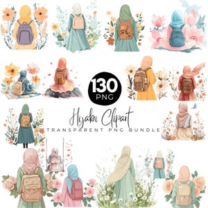 130 Hijabi Clipart Bundle, Hijab Back view, Muslimah Girl Png, Islamic Woman Png, Hijab Image, Watercolor Hijab Girl, Digital Download