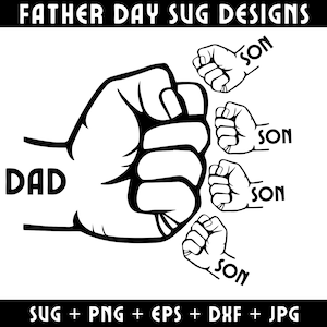 Väter und 4 Kinderhände svg, personalisierte Vaters Fist Bump Set svg, Baby Kleinkind Kind Dad Fist Bump SVG, Vaterliebe SVG