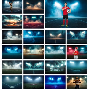 Pacchetto di 100 sovrapposizioni di fondali da baseball, fondali da football, luci dello stadio di baseball, sfondi di campi da baseball, sfondi di Photoshop