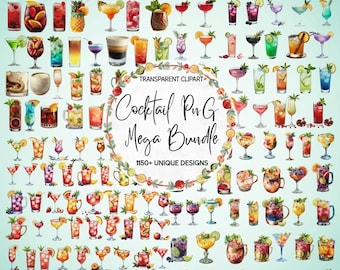 Mega paquete de imágenes prediseñadas de cócteles, ilustraciones de cócteles, bebidas sin alcohol, cervezas, imágenes transparentes