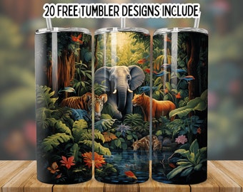 3D Lion 20oz Skinny Tumbler Wrap PNG, Deer Tumbler Wrap, Lion Hunting Sublimation Design, Seamless Tumbler Wrap png, Digital Download