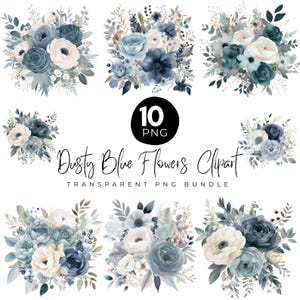 Dusty Blue Flowers Clipart, Watercolor Flowers Png, Light blue hydrangea Wedding Clipart, Blue Floral Clipart, Digital Download