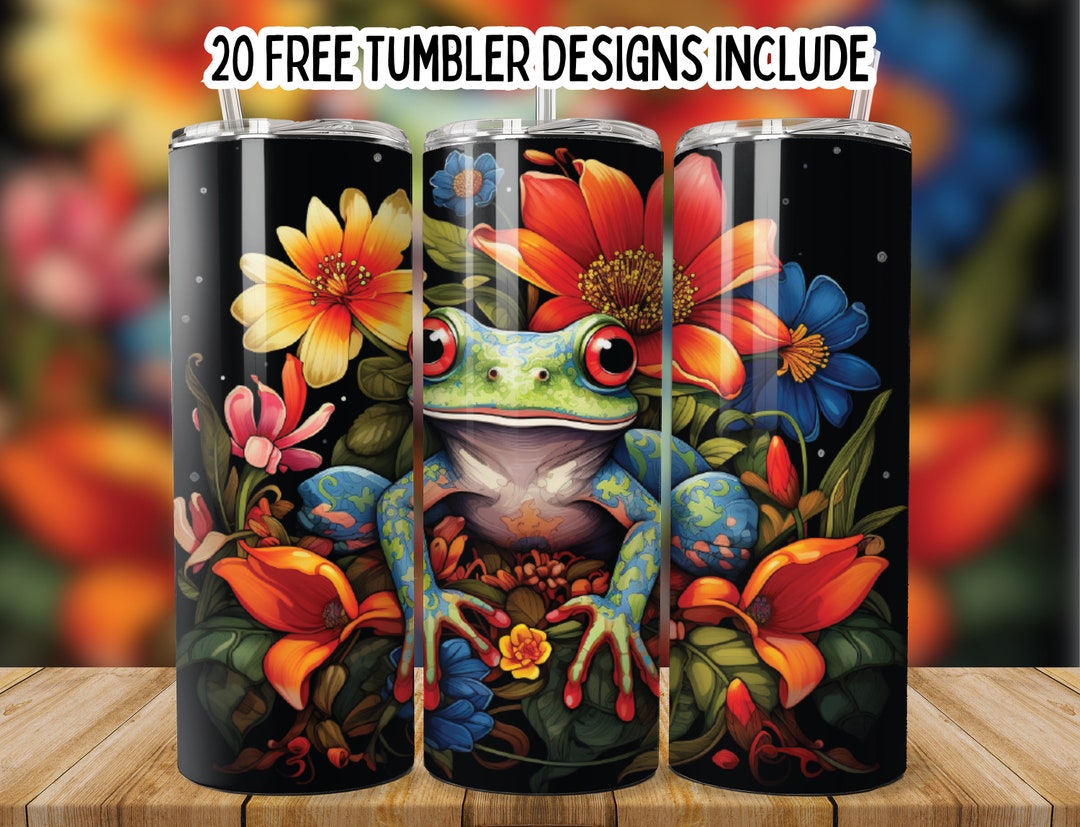 3D Frog and Flower 20 Oz Skinny Tumbler Wrap Design, Colourfull Flower ...