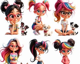 24 Quirky Girl Clipart, Cute Whimsical Girl Png Bundle, Quirky Lady Boss Girl, Cute Doll, High Quality Pngs, Instant Download