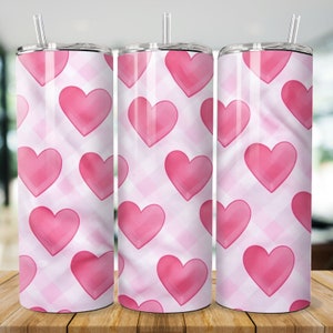 Pink Heart Tumbler Wrap Bundle, 20oz Skinny Valentine Tumbler Sublimation Designs, Valentines Day Tumbler Wrap PNG, Instant Digital Download