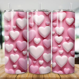 Pink Heart Tumbler Wrap Bundle, 20oz Skinny Valentine Tumbler Sublimation Designs, Valentines Day Tumbler Wrap PNG, Instant Digital Download