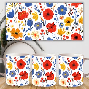 Wildflowers Mug sublimation designs, Watercolor Floral 15oz mug wraps png, Spring mug template designs, Flower Mug Sublimation Design