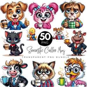 50 Funny Coffee Mug PNG,  Sarcastic Coffee Lover Bundle, Coffee Lover & Animal Mug Wrap Sublimation Designs, Digital Download