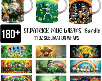 180+ St Patrick’s Day 3D Mug Wraps Bundle, Skeleton, Rainbow & Gold, Highland Cow, 11oz Sublimation Wraps, Digital Download