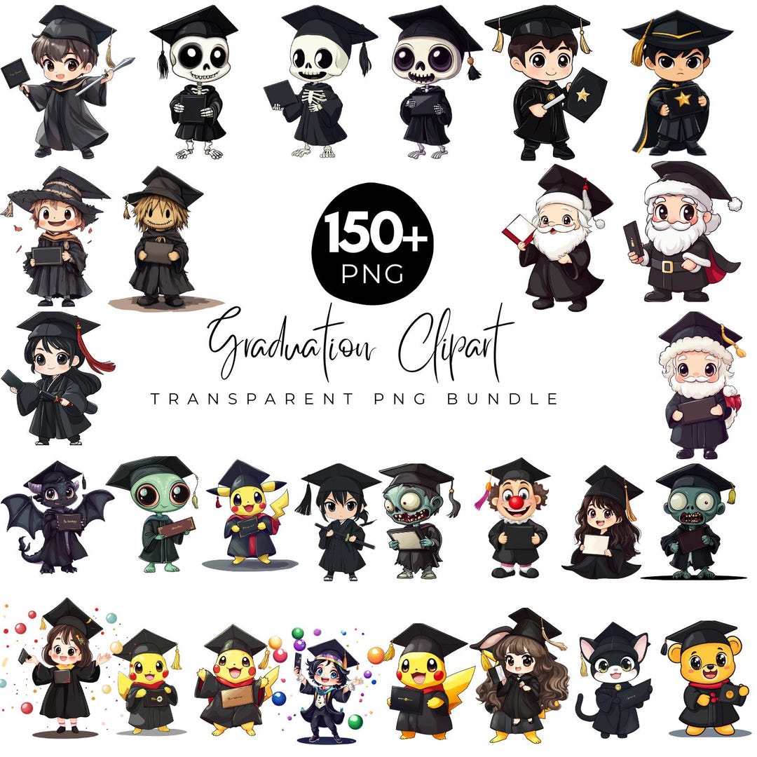 Graduation Sprite 150+ Graduation Clipart Bundle, Cute Cartoon Graduate Characters, Funny ...