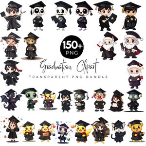150+ Graduation Clipart Bundle, Cute Cartoon Graduate Characters, Funny Graduation PNG, Cap and Gown Sublimation, Digital Download