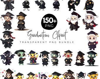 150+ Graduation Clipart Bundle, Cute Cartoon Graduate Characters, Funny Graduation PNG, Cap and Gown Sublimation, Digital Download